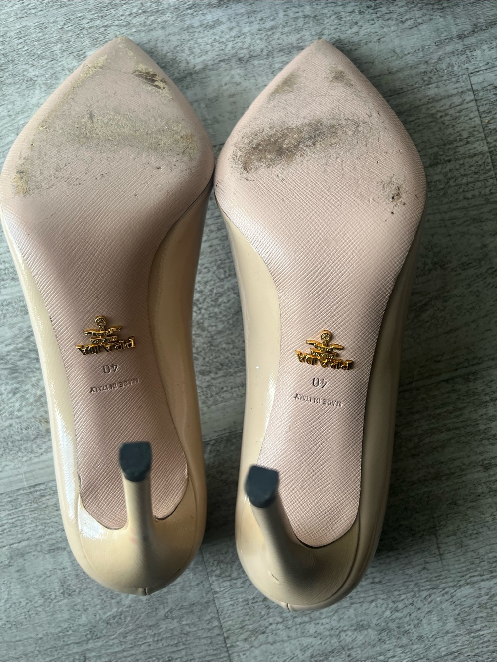 Prada Beige Patent Leather Pointed-Toe Pumps - Picture 7 of 11